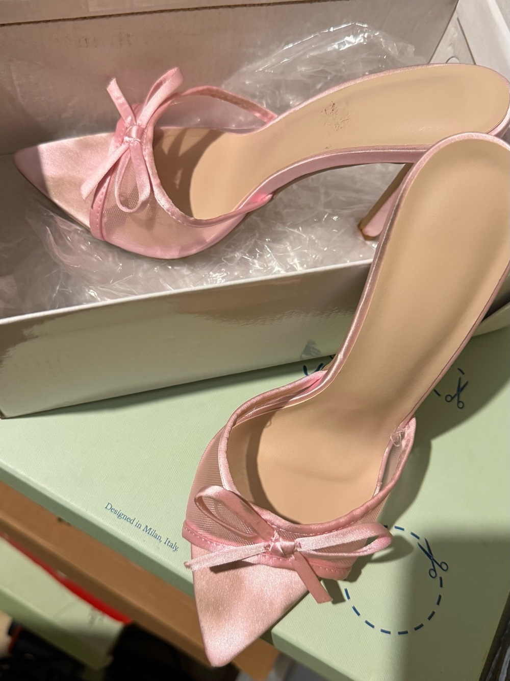 Pink Satin Pointed-Toe Slingback Heels with Bow Accent